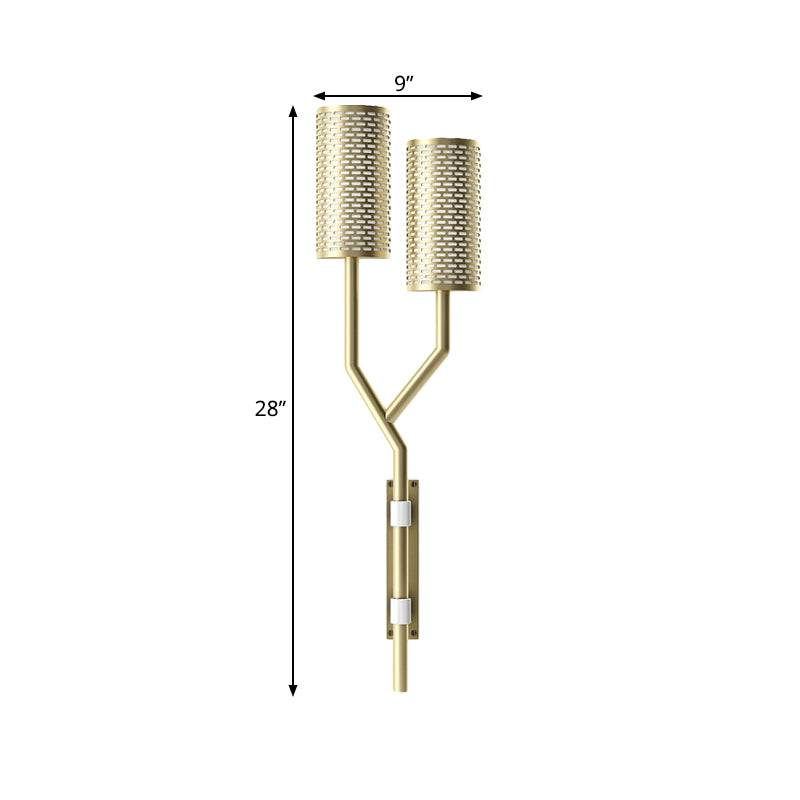 Luz de pared de metal tubular apliques colonial de 2 luces de pared de interiores de 2 luces en negro/blanco