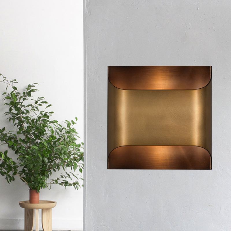 Colonial Square/Rectangle Wall Lamp 1 Head Metal Flush Mount Wall Sconce in Brass for Bedroom
