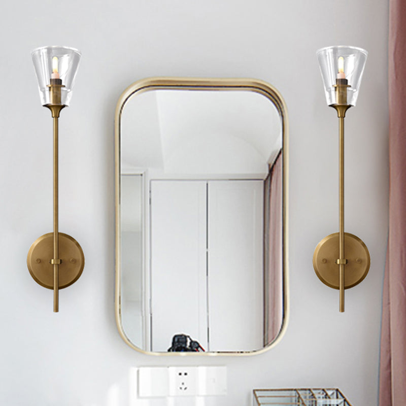 Black / Brass Finish crayon bras mur Wallchiere vintage métallique 1/2 lampe murale des ampoules avec une teinte en verre effilée transparent