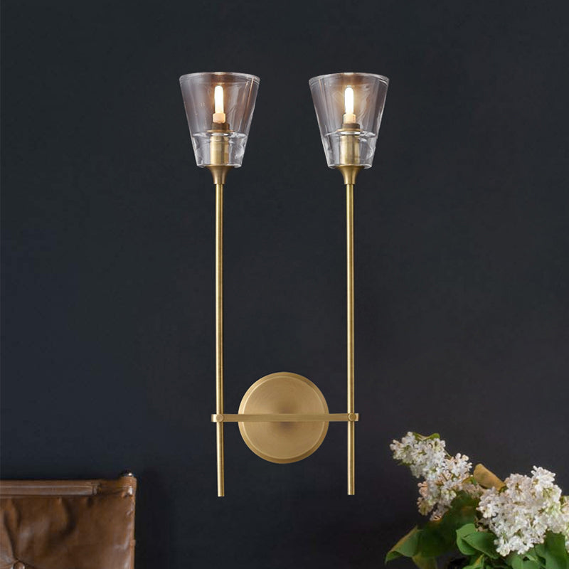 Black / Brass Finish crayon bras mur Wallchiere vintage métallique 1/2 lampe murale des ampoules avec une teinte en verre effilée transparent