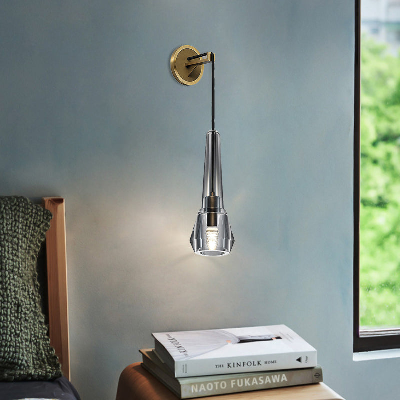 Minimalistische konische/Taschenlampen -Schattenwandlampe 13 "/26" H 1 Kopf klares Kristallleuchten in Gold in Gold