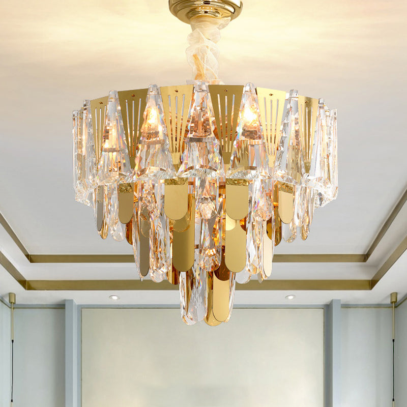 Triangle Chandelier Modernism Metallic 7-Light Gold Hanging Ceiling Light with Crystal Icicle
