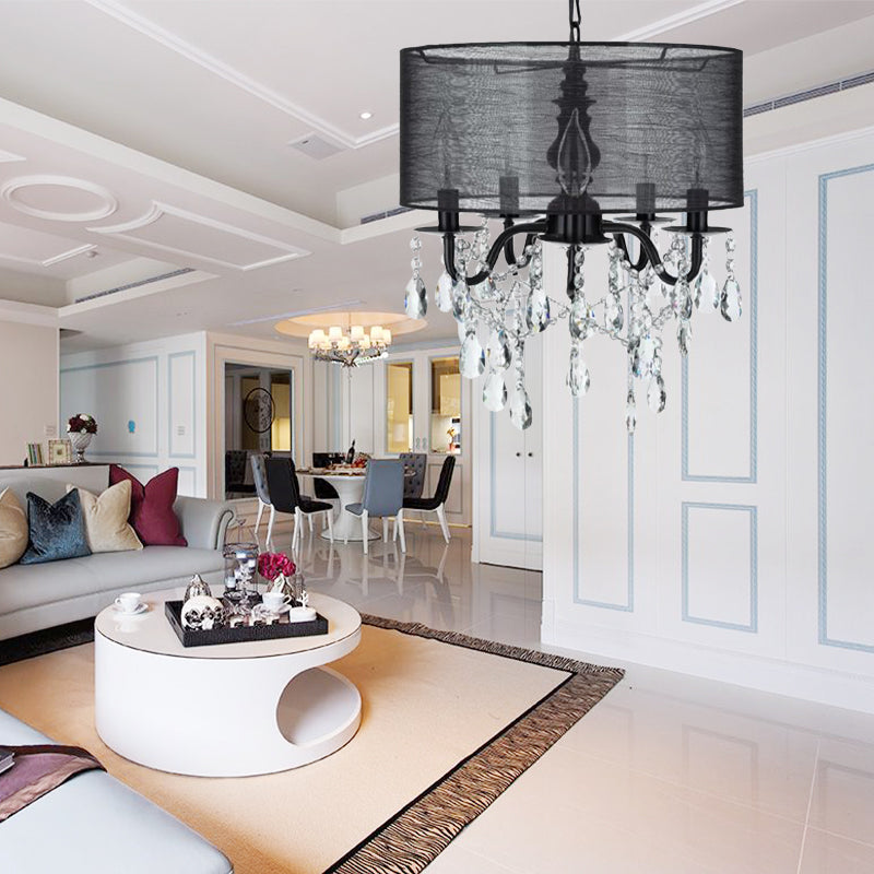 Traditionelle 5 Lichter hängend Kronleuchter schwarzer runder Stoffleuchte mit Kristallakzent