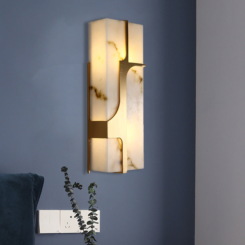 Colonialist Rectangular Flush Mount 2 Heads Marble Wall Mounted Light in Brass for Living Room