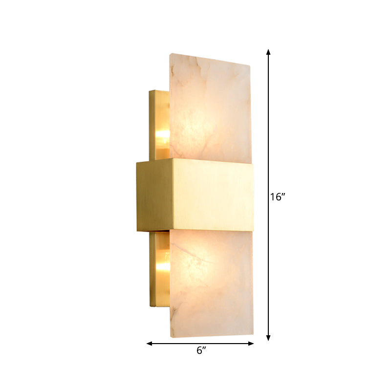 2 Bulbs Rectangle Flush Mount Colonial Gold Marble Wall Sconce Lighting for Living Room