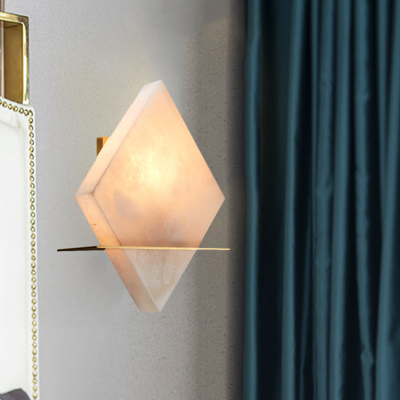 Single Head Marble Sconce Colonialist Gold Rhombus Dining Room Flush Mount Wall Light