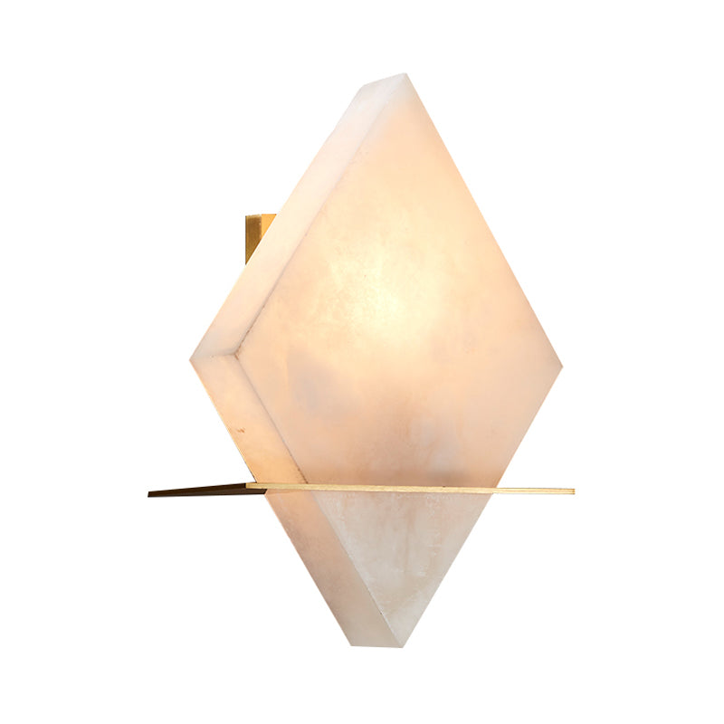 Single Head Marble Sconce Colonialist Gold Rhombus Dining Room Flush Mount Wall Light