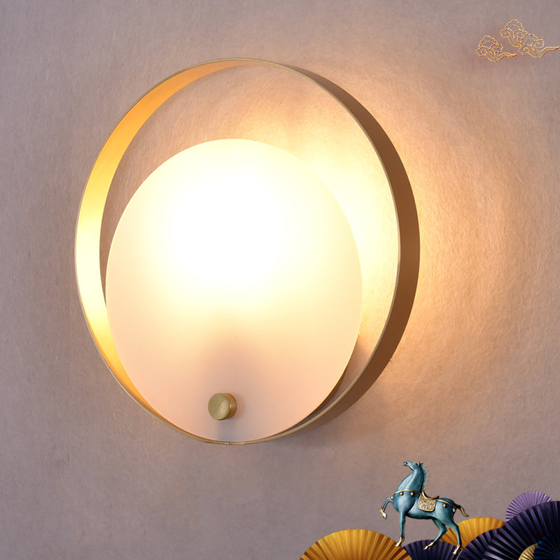 1-Light Round Flush Murce Galce Colonial White White acrylique Mur Wall Lightture pour le salon