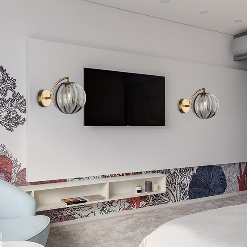 Globe Smoke Grey/Bernstein/Blau Wasser Glass Colonialismus 1 Glühbirnen Wohnzimmerwandleuchte