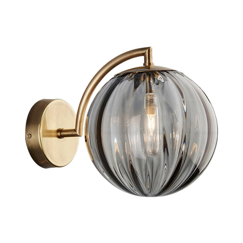 Globe Smoke Grey/Bernstein/Blau Wasser Glass Colonialismus 1 Glühbirnen Wohnzimmerwandleuchte