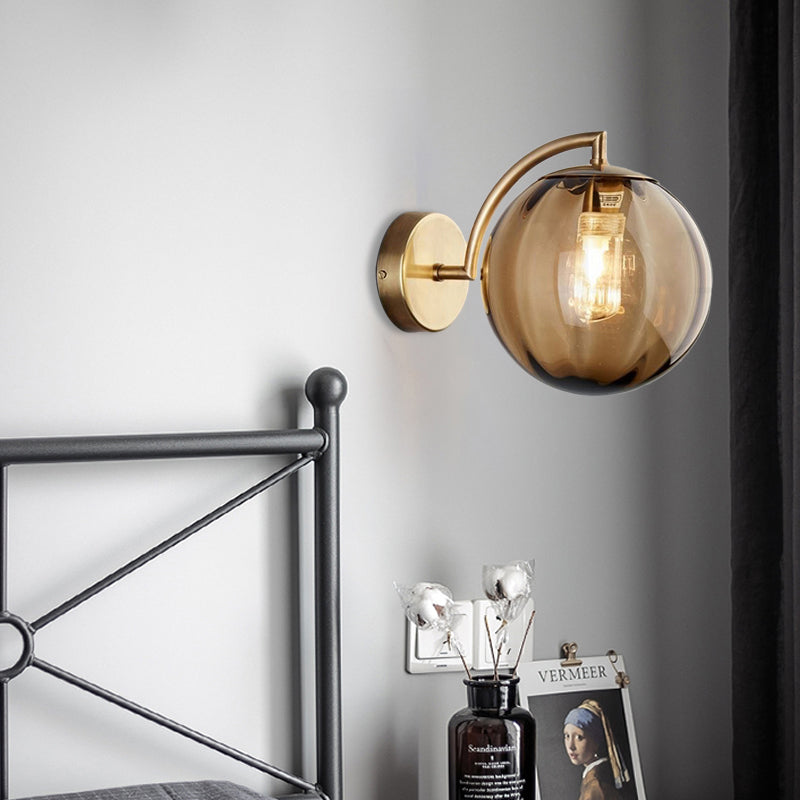 Globe Smoke Grey/Bernstein/Blau Wasser Glass Colonialismus 1 Glühbirnen Wohnzimmerwandleuchte