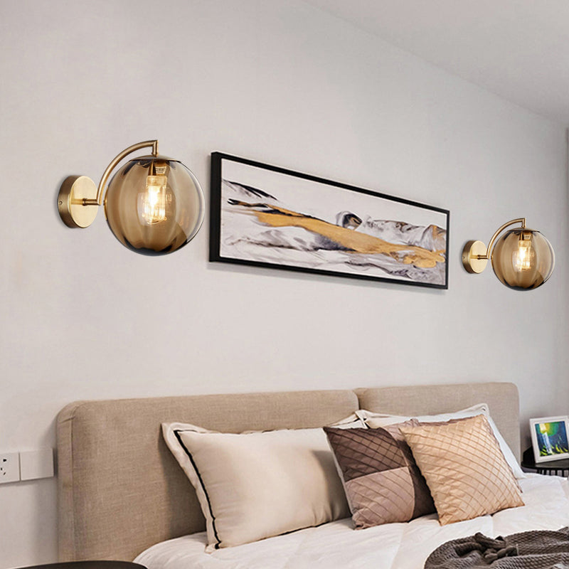 Globe Smoke Grey/Bernstein/Blau Wasser Glass Colonialismus 1 Glühbirnen Wohnzimmerwandleuchte