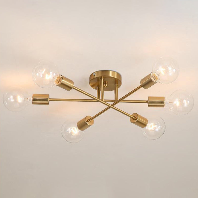 6 Lights Bare Bulb Ceiling Light Post-modern Metal Interlocking Lines Shape Flushmount Lighting Fixture