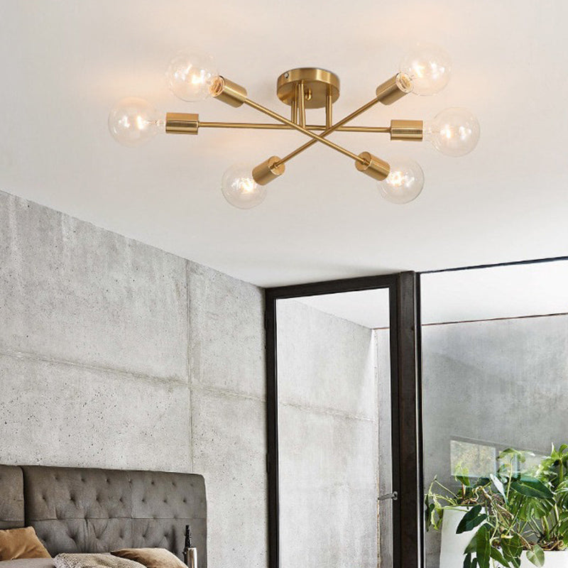 6 Lights Bare Bulb Ceiling Light Post-modern Metal Interlocking Lines Shape Flushmount Lighting Fixture