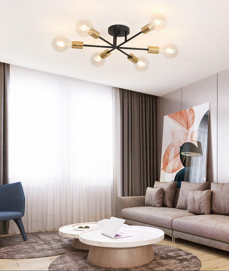 Lámpara de techo con bombilla desnuda de 6 luces, accesorio de iluminación empotrado con forma de líneas entrelazadas de Metal posmoderno