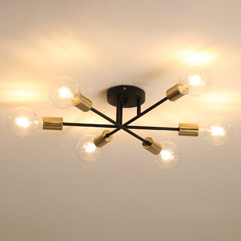 6 Lights Bare Bulb Ceiling Light Post-modern Metal Interlocking Lines Shape Flushmount Lighting Fixture