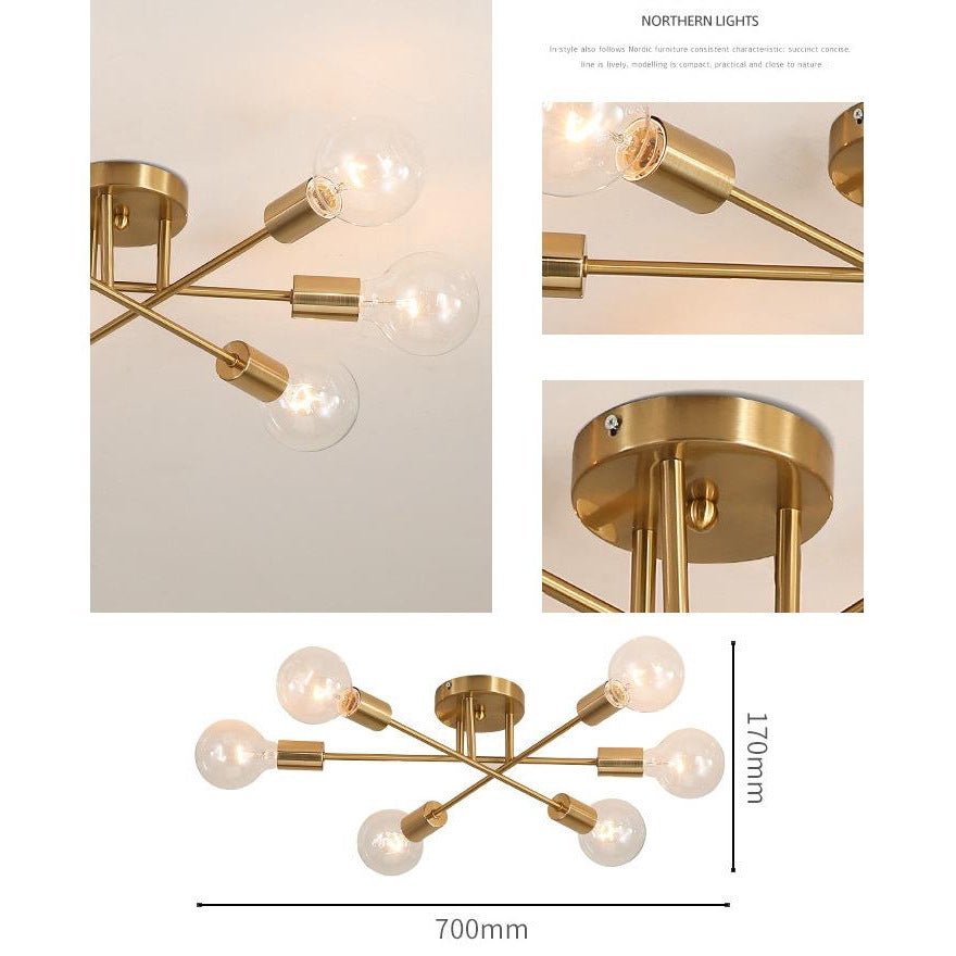 6 Lights Bare Bulb Ceiling Light Post-modern Metal Interlocking Lines Shape Flushmount Lighting Fixture