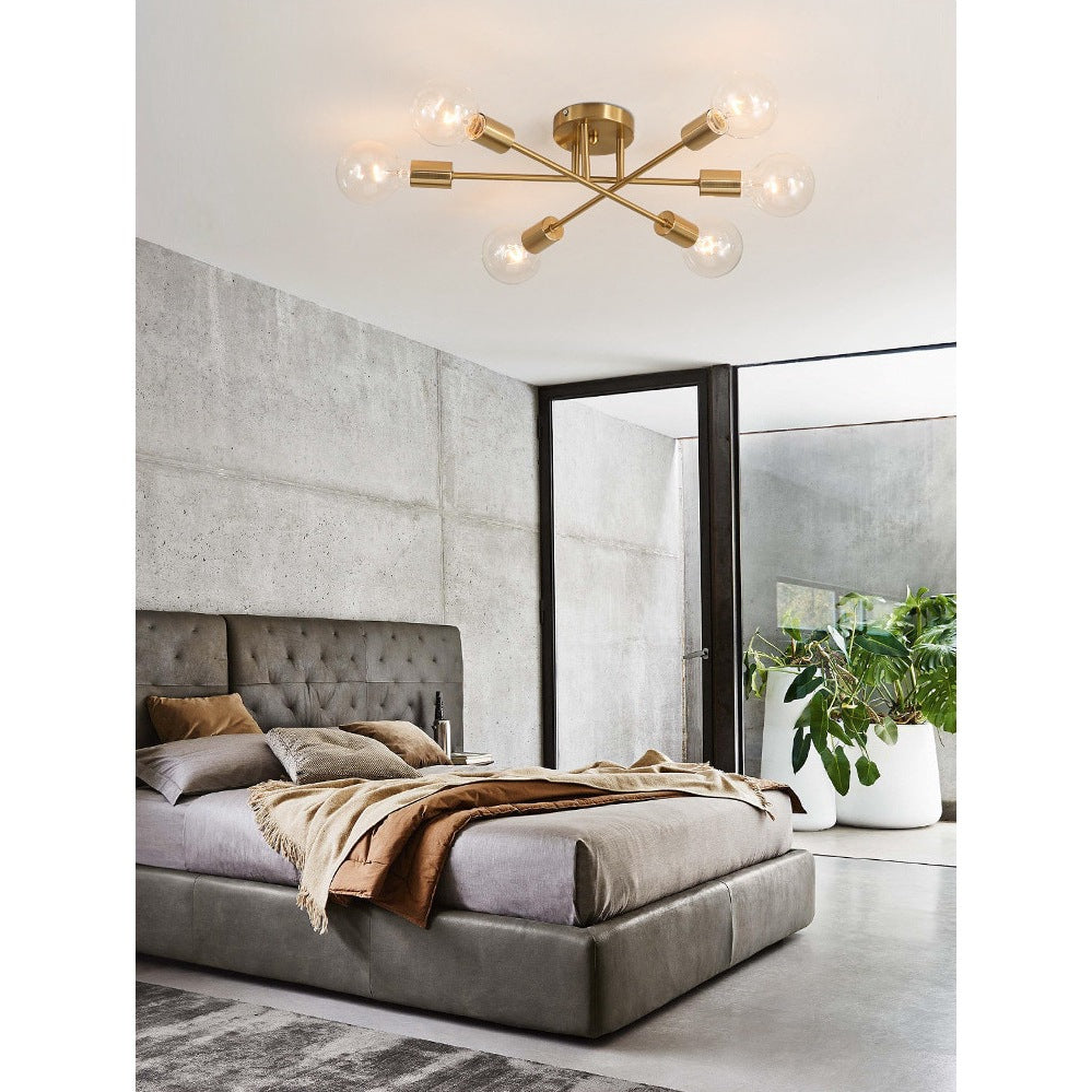 6 Lights Bare Bulb Ceiling Light Post-modern Metal Interlocking Lines Shape Flushmount Lighting Fixture
