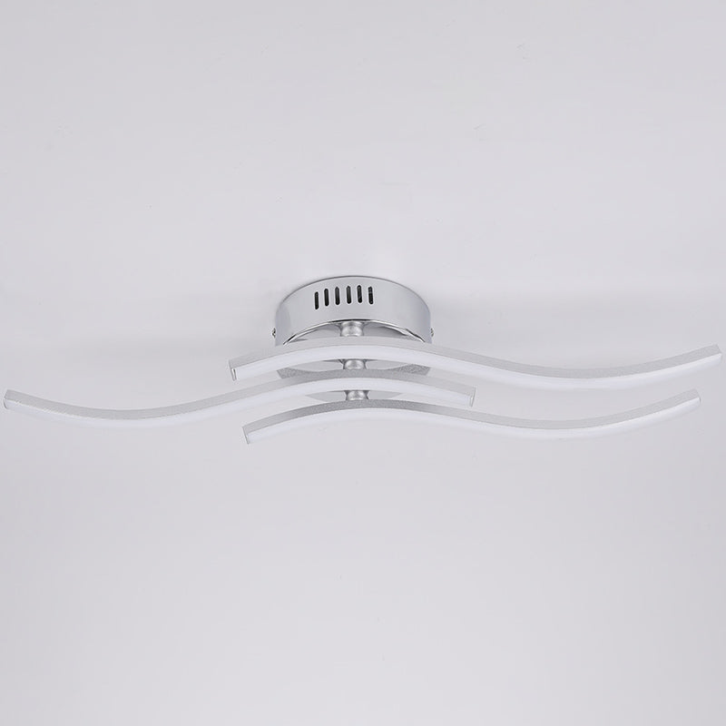 Plafonnier LED en forme de ligne ondulée argentée en métal à 3 lumières, lampe semi-encastrée Art déco pour salle à manger