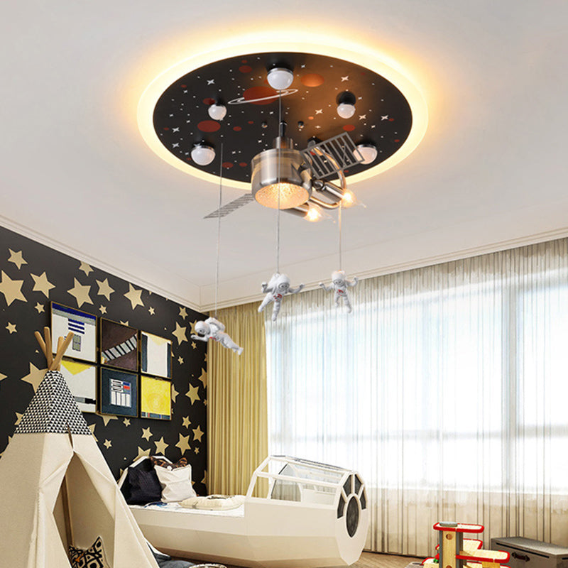 Metal Spacecraft Ceiling Light Cartoon Astronauts LED Pendulum Lighting Fixture for Children Room