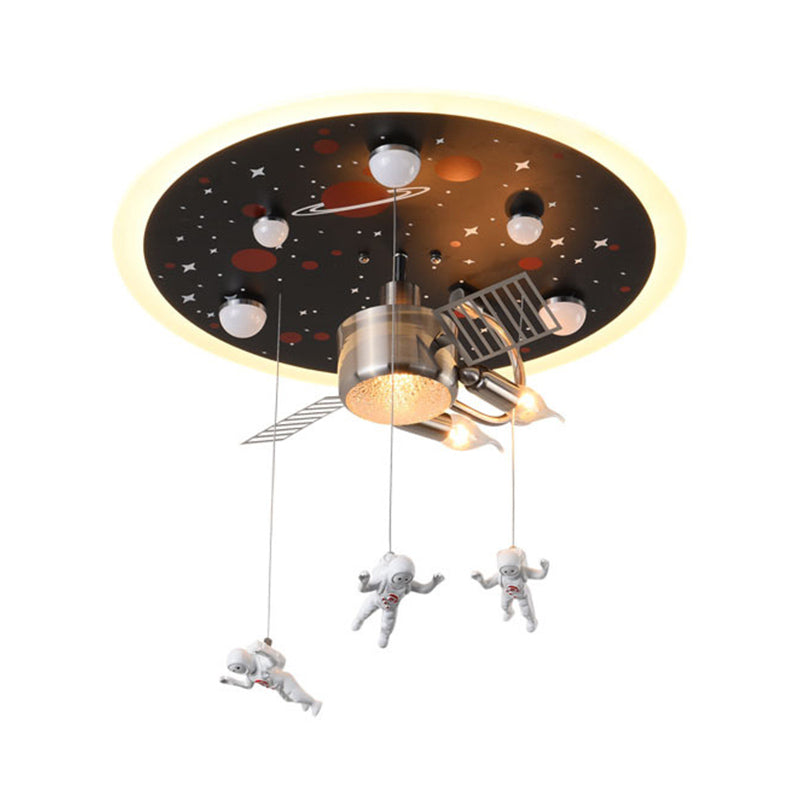 Metal Spacecraft Ceiling Light Cartoon Astronauts LED Pendulum Lighting Fixture for Children Room