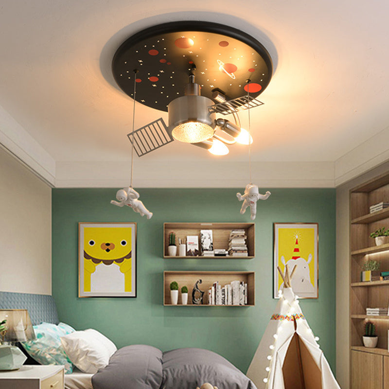 Metal Spacecraft Ceiling Light Cartoon Astronauts LED Pendulum Lighting Fixture for Children Room