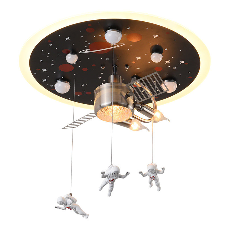 Metal Spacecraft Ceiling Light Cartoon Astronauts LED Pendulum Lighting Fixture for Children Room