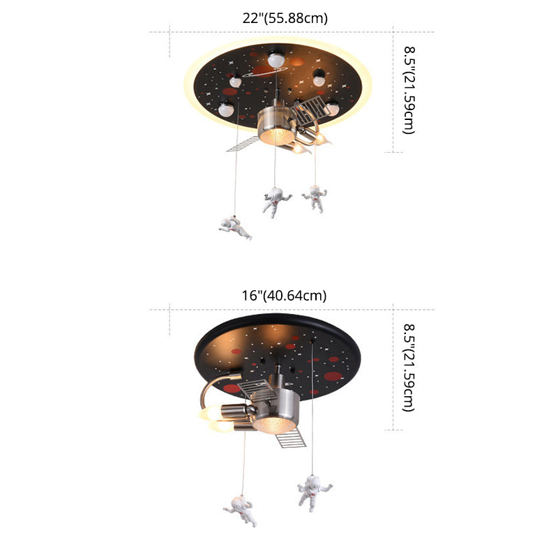 Metal Spacecraft Ceiling Light Cartoon Astronauts LED Pendulum Lighting Fixture for Children Room