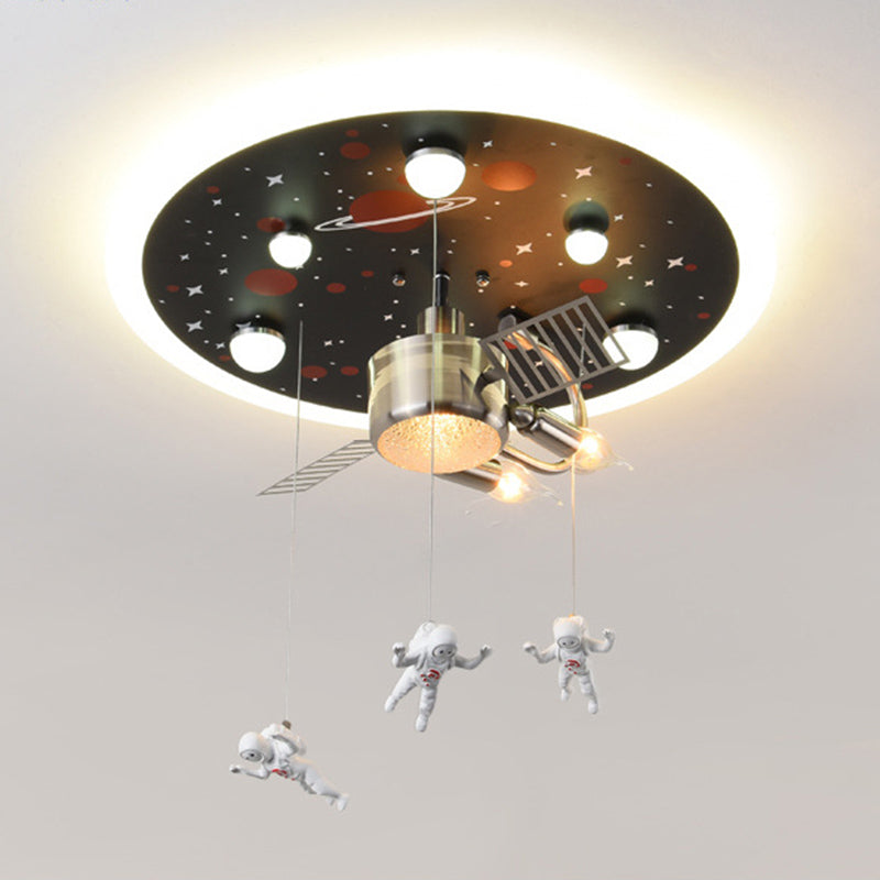 Metal Spacecraft Ceiling Light Cartoon Astronauts LED Pendulum Lighting Fixture for Children Room