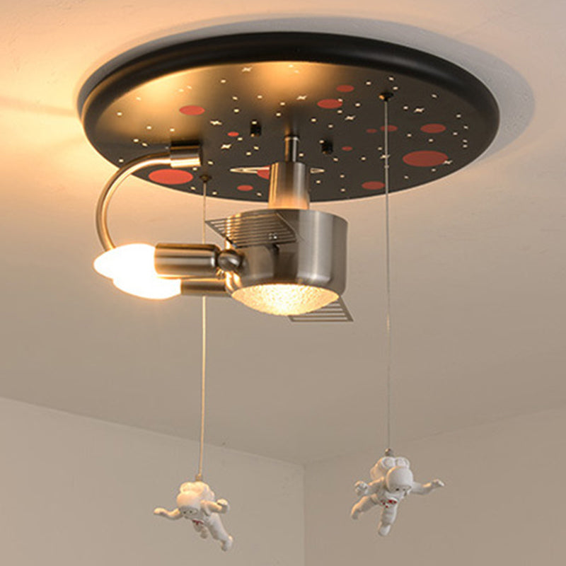 Metal Spacecraft Ceiling Light Cartoon Astronauts LED Pendulum Lighting Fixture for Children Room