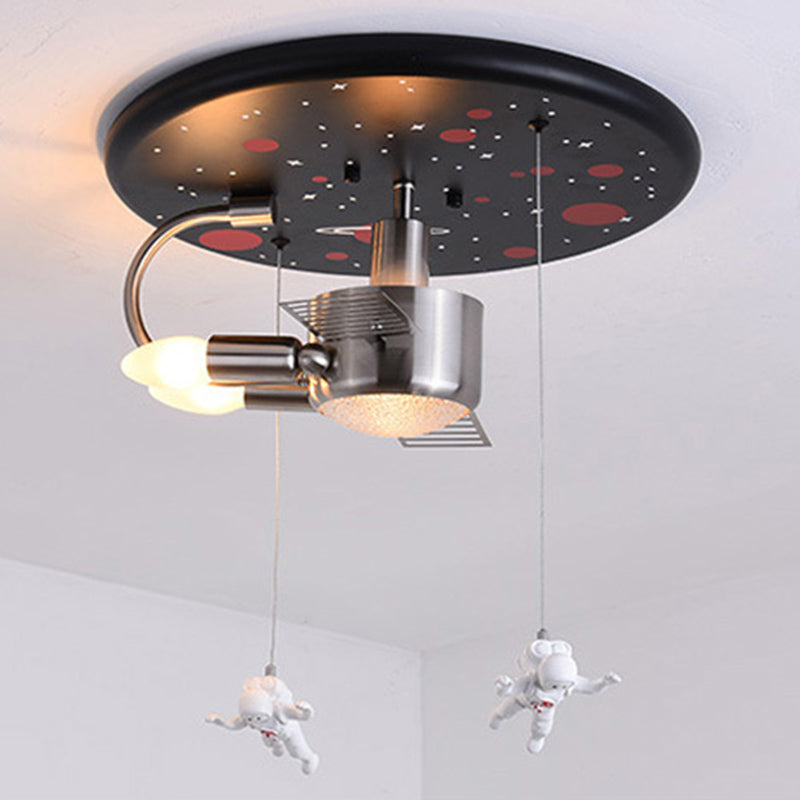 Metal Spacecraft Ceiling Light Cartoon Astronauts LED Pendulum Lighting Fixture for Children Room