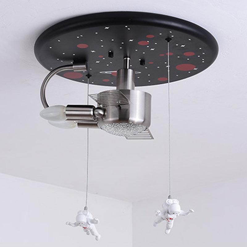 Metal Spacecraft Ceiling Light Cartoon Astronauts LED Pendulum Lighting Fixture for Children Room