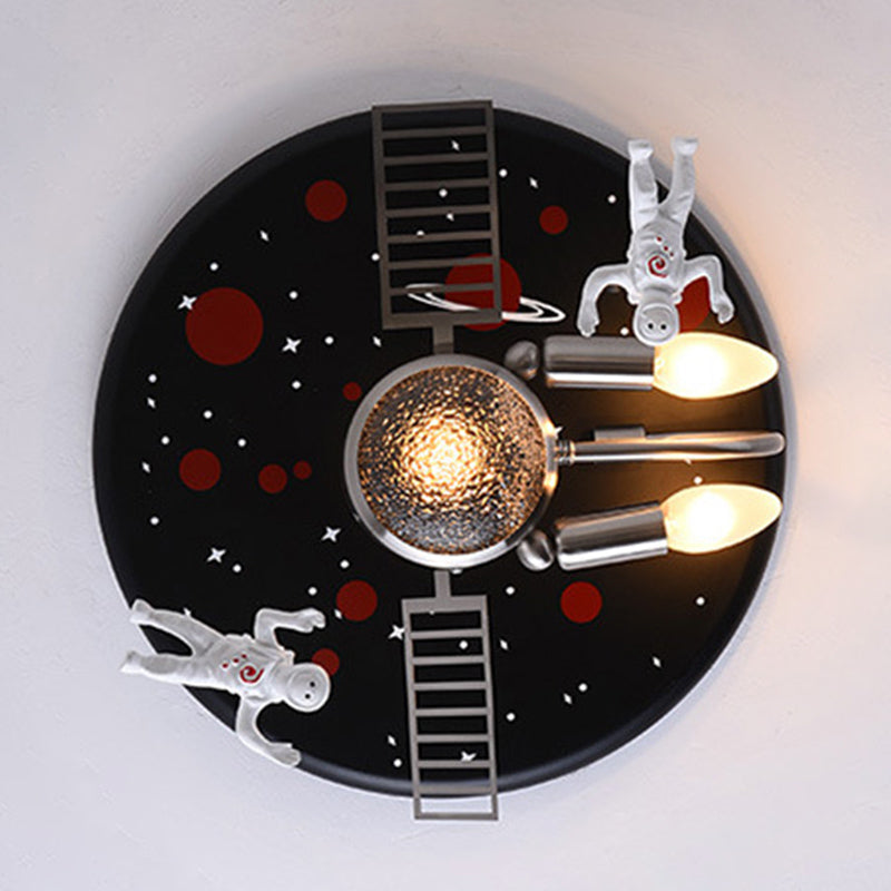 Metal Spacecraft Ceiling Light Cartoon Astronauts LED Pendulum Lighting Fixture for Children Room