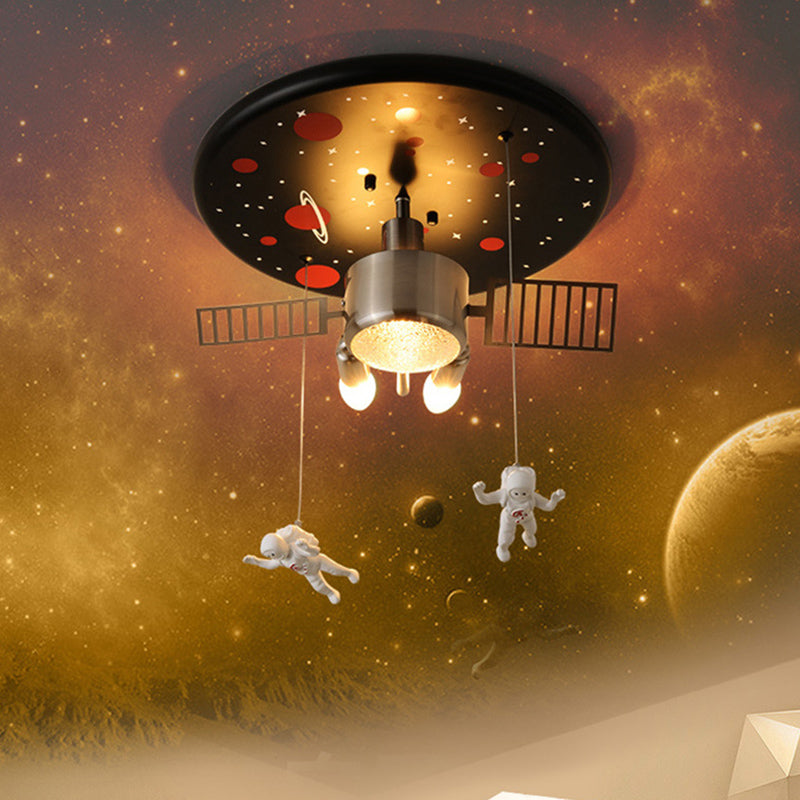 Metal Spacecraft Ceiling Light Cartoon Astronauts LED Pendulum Lighting Fixture for Children Room