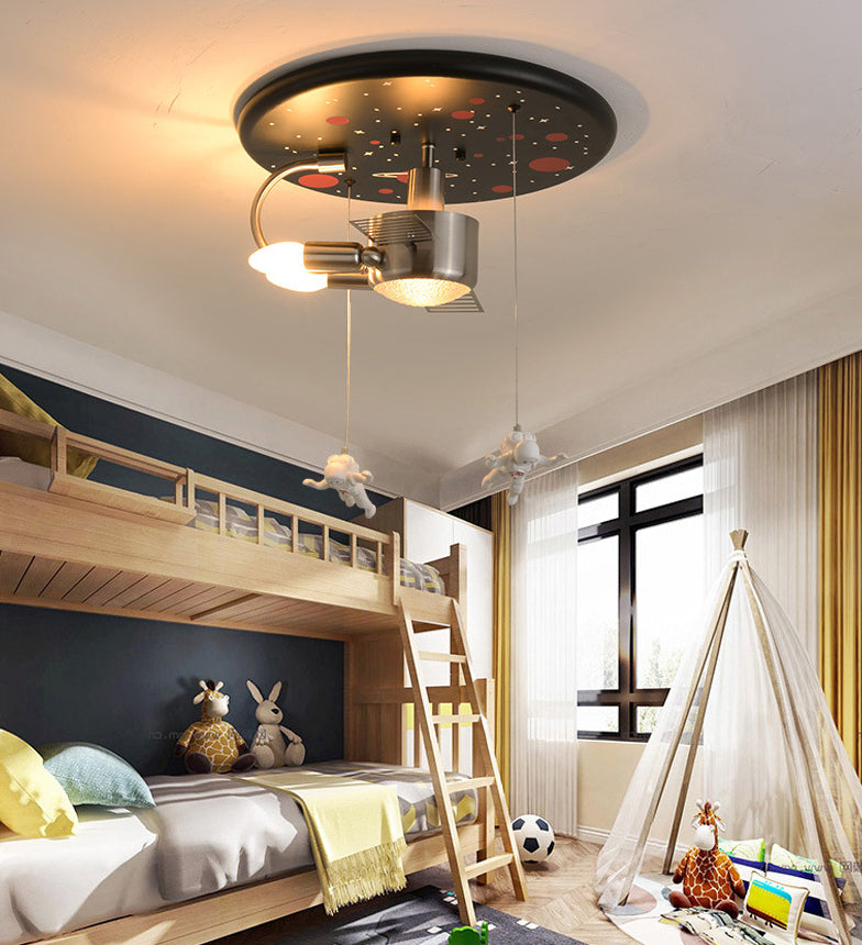 Metal Spacecraft Ceiling Light Cartoon Astronauts LED Pendulum Lighting Fixture for Children Room
