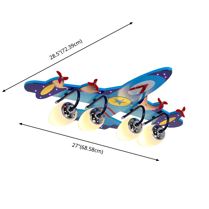 4 Lights Aircraft LED Flush Mount Light Remote Control Glass Ceiling Light in Chrome Finish for Kindergarten Children Room