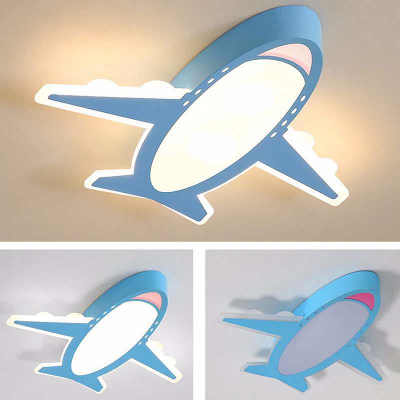 Cartoon Flugzeug Flush LED Deckenleuchte Jungen Kinderzimmer Metall Unterputzleuchte mit Acryl Lampenschirm