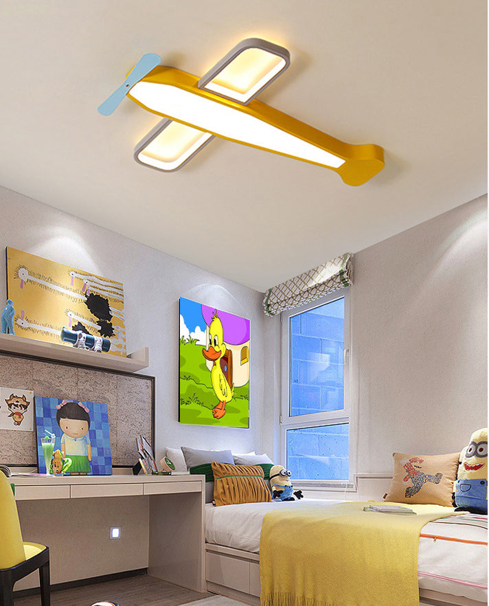 Cartoon Flugzeug Flush LED Deckenleuchte Jungen Kinderzimmer Metall Unterputzleuchte mit Acryl Lampenschirm