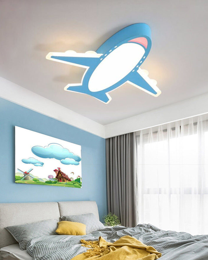 Cartoon Flugzeug Flush LED Deckenleuchte Jungen Kinderzimmer Metall Unterputzleuchte mit Acryl Lampenschirm