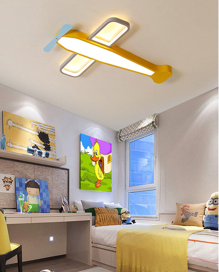 Cartoon Flugzeug Flush LED Deckenleuchte Jungen Kinderzimmer Metall Unterputzleuchte mit Acryl Lampenschirm