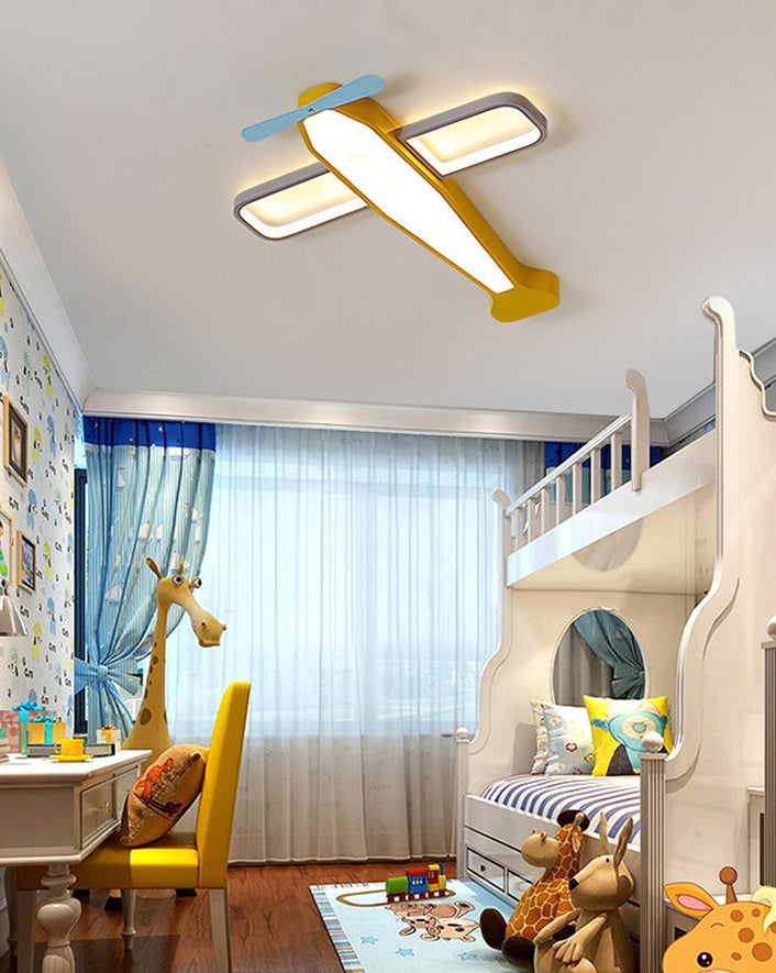 Cartoon Flugzeug Flush LED Deckenleuchte Jungen Kinderzimmer Metall Unterputzleuchte mit Acryl Lampenschirm