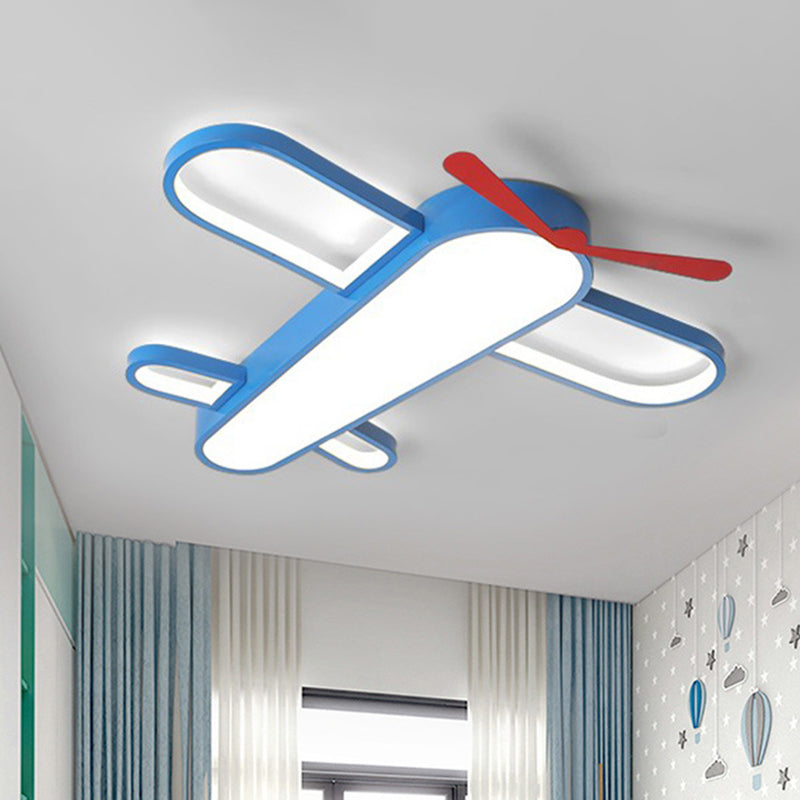 Cartoon Airplane Shaped Ceiling Mount Light Acrylic Shade Creative Boys Room LED Ceiling Lamp in Blue