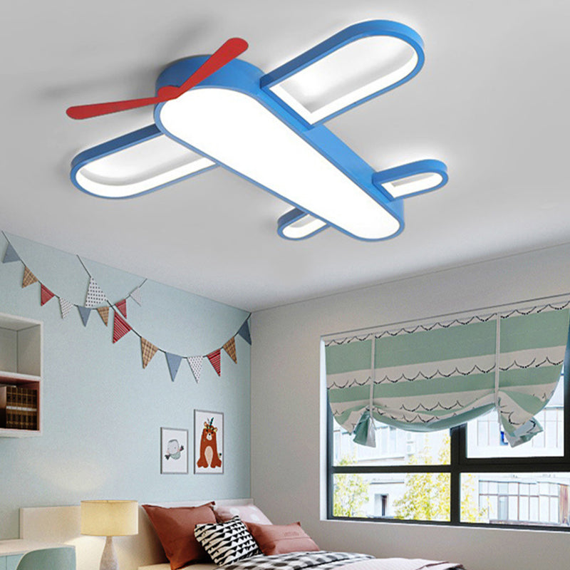 Cartoon Airplane Shaped Ceiling Mount Light Acrylic Shade Creative Boys Room LED Ceiling Lamp in Blue