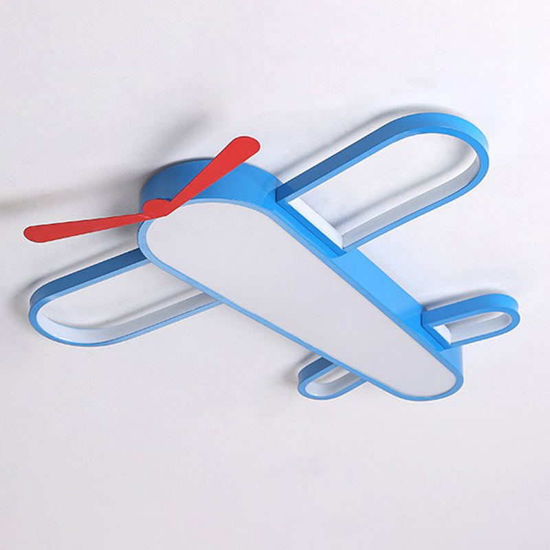 Cartoon Airplane Shaped Ceiling Mount Light Acrylic Shade Creative Boys Room LED Ceiling Lamp in Blue