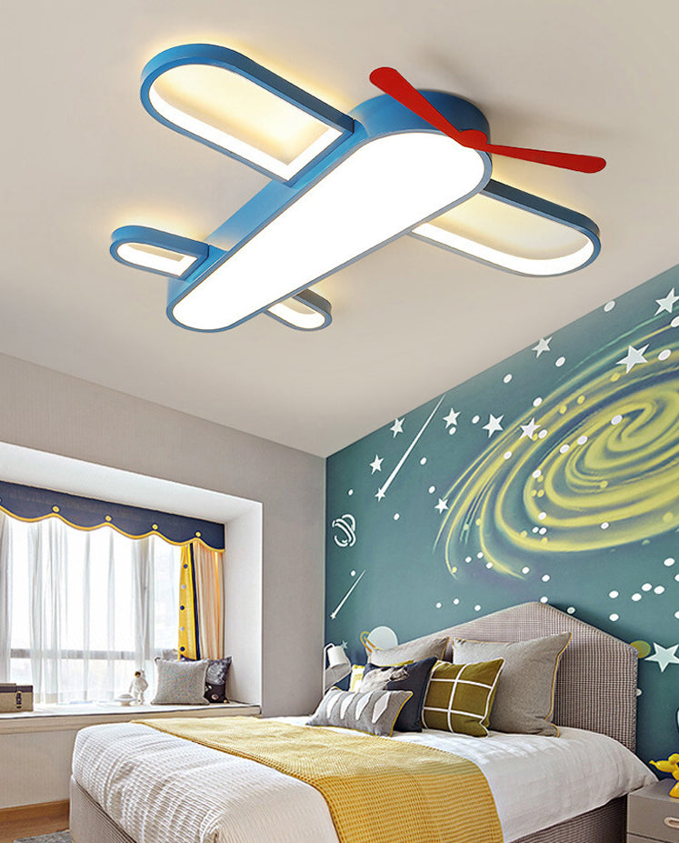 Cartoon Airplane Shaped Ceiling Mount Light Acrylic Shade Creative Boys Room LED Ceiling Lamp in Blue