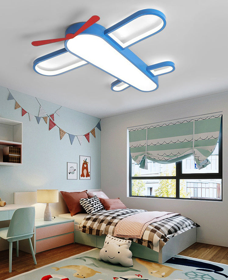 Cartoon Airplane Shaped Ceiling Mount Light Acrylic Shade Creative Boys Room LED Ceiling Lamp in Blue