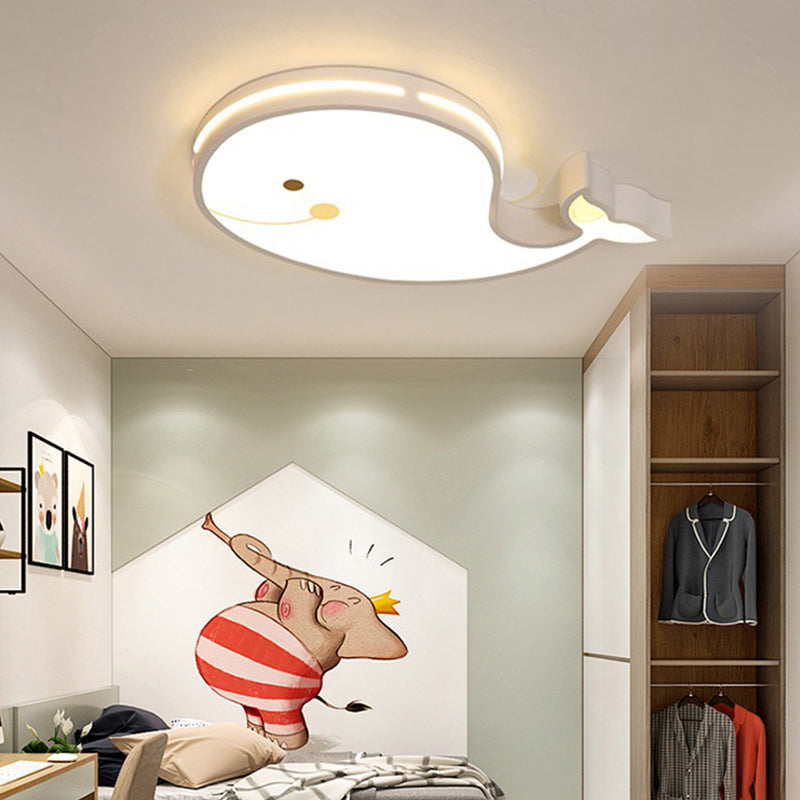 Cartoon Animals Shaped Metal Flush Light White Children Room LED Flush Ceiling Lamp with Acrylic Lampshade