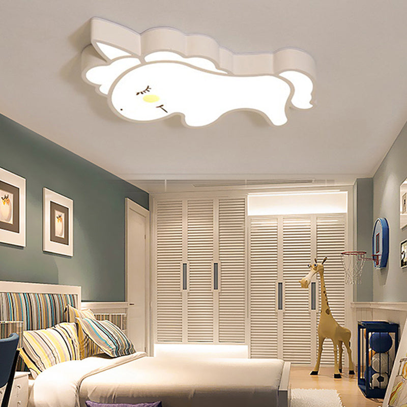 Cartoon Animals Shaped Metal Flush Light White Children Room LED Flush Ceiling Lamp with Acrylic Lampshade