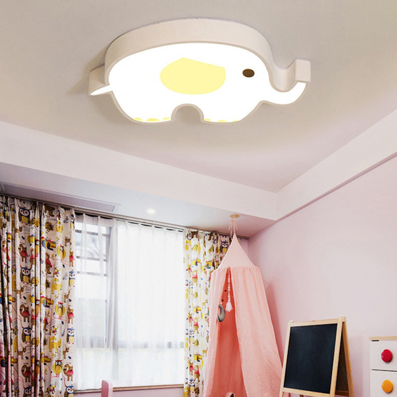 Cartoon Animals Shaped Metal Flush Light White Children Room LED Flush Ceiling Lamp with Acrylic Lampshade