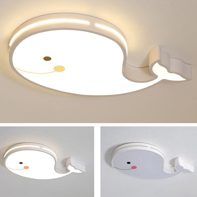 Plafonnier LED en métal en forme d'animaux de dessin animé, plafonnier blanc pour chambre d'enfant avec abat-jour en acrylique